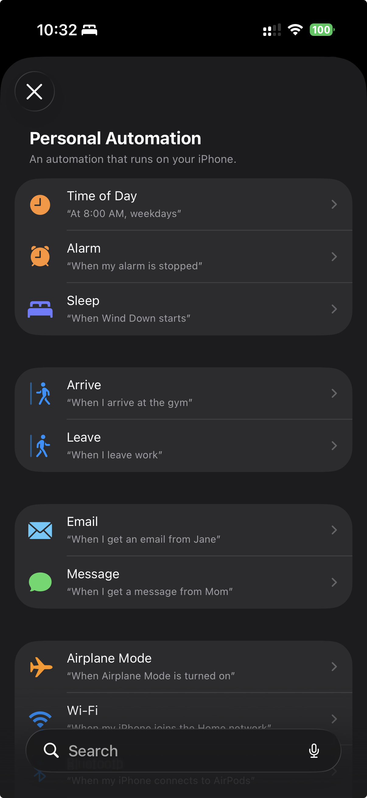 Shortcuts app showing an automation that logs an office day