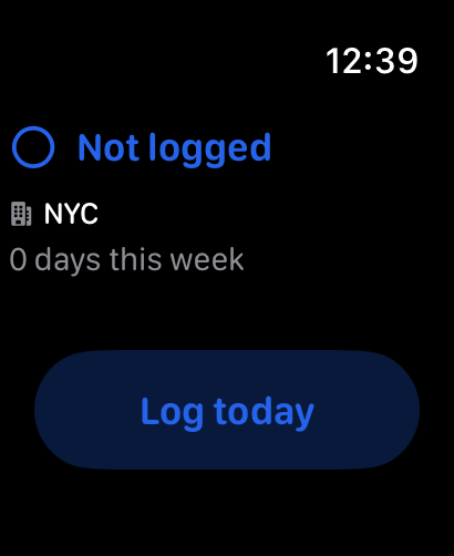 Watch app showing Not logged state with Log today button